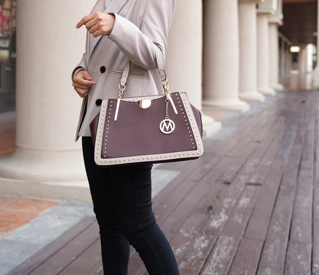 MKF Collection by Mia K Aubrey Vegan Leather Multi Compartment Satchel Handbag - Color Block for women 2 MKF Collection by Mia K Aubrey Vegan Leather Multi Compartment Satchel Handbag - Color Block for women - Image 2