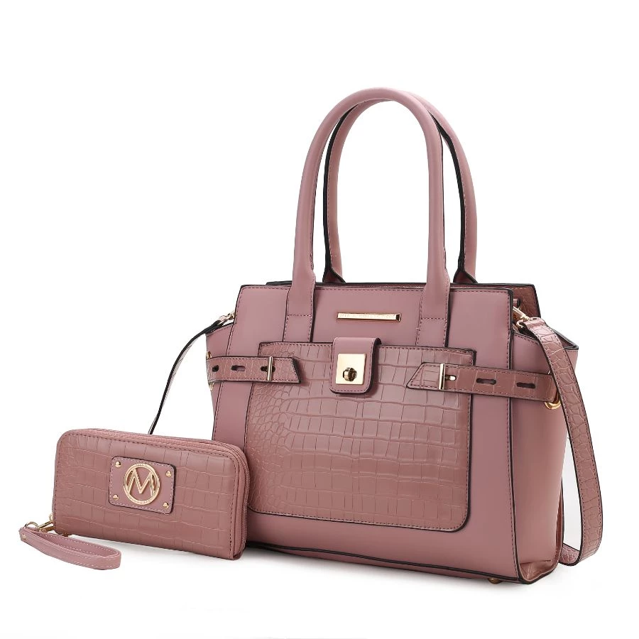 MKF Collection by Mia k. Isla Crocodile Embossed Vegan Leather Women’s Satchel Bag with wallet -2 pieces 1 MKF Collection by Mia k. Isla Crocodile Embossed Vegan Leather Women’s Satchel Bag with wallet -2 pieces